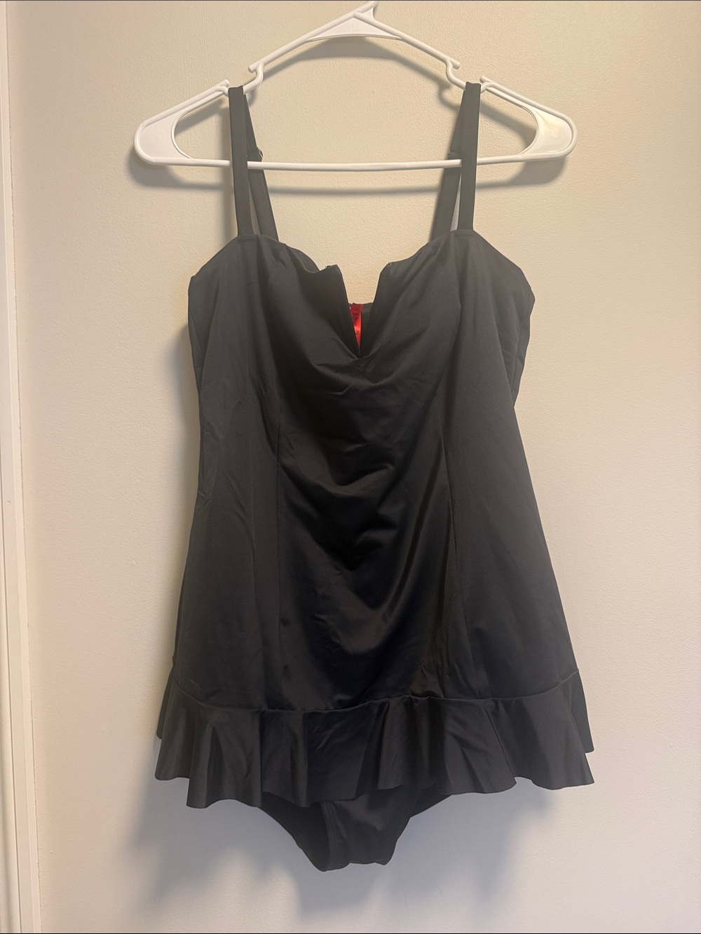 Black Ruffle Swimdress with Built-In Brief